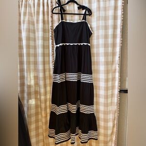 crown & ivy Black Maxi Dress with White Trim